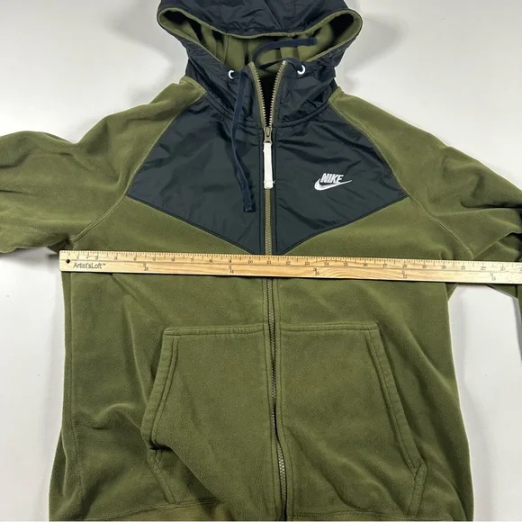 Nike Hoodie Men Medium Olive Green Full Zip Sportswear Fleece Windrunner Jacket - Picture 6 of 8